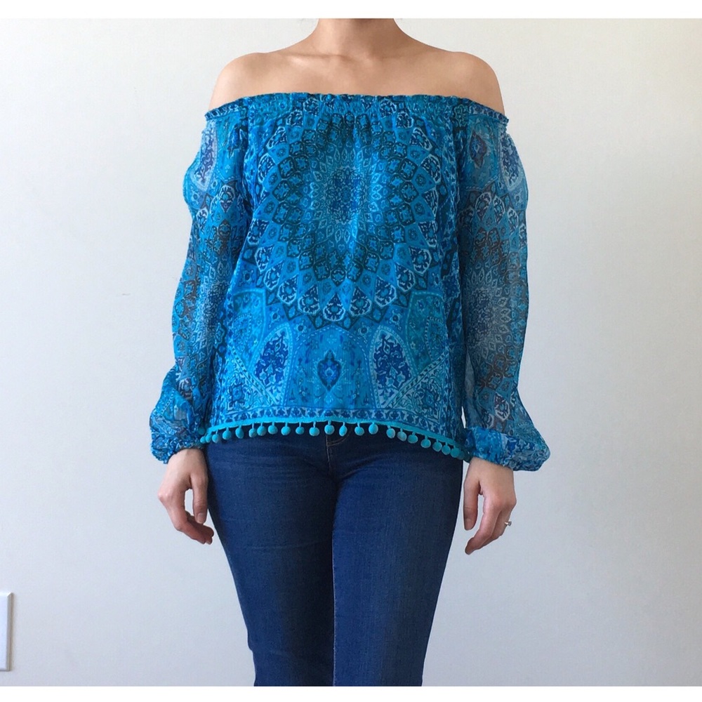 Chaser | 100% Silk Printed Peasant Blouse